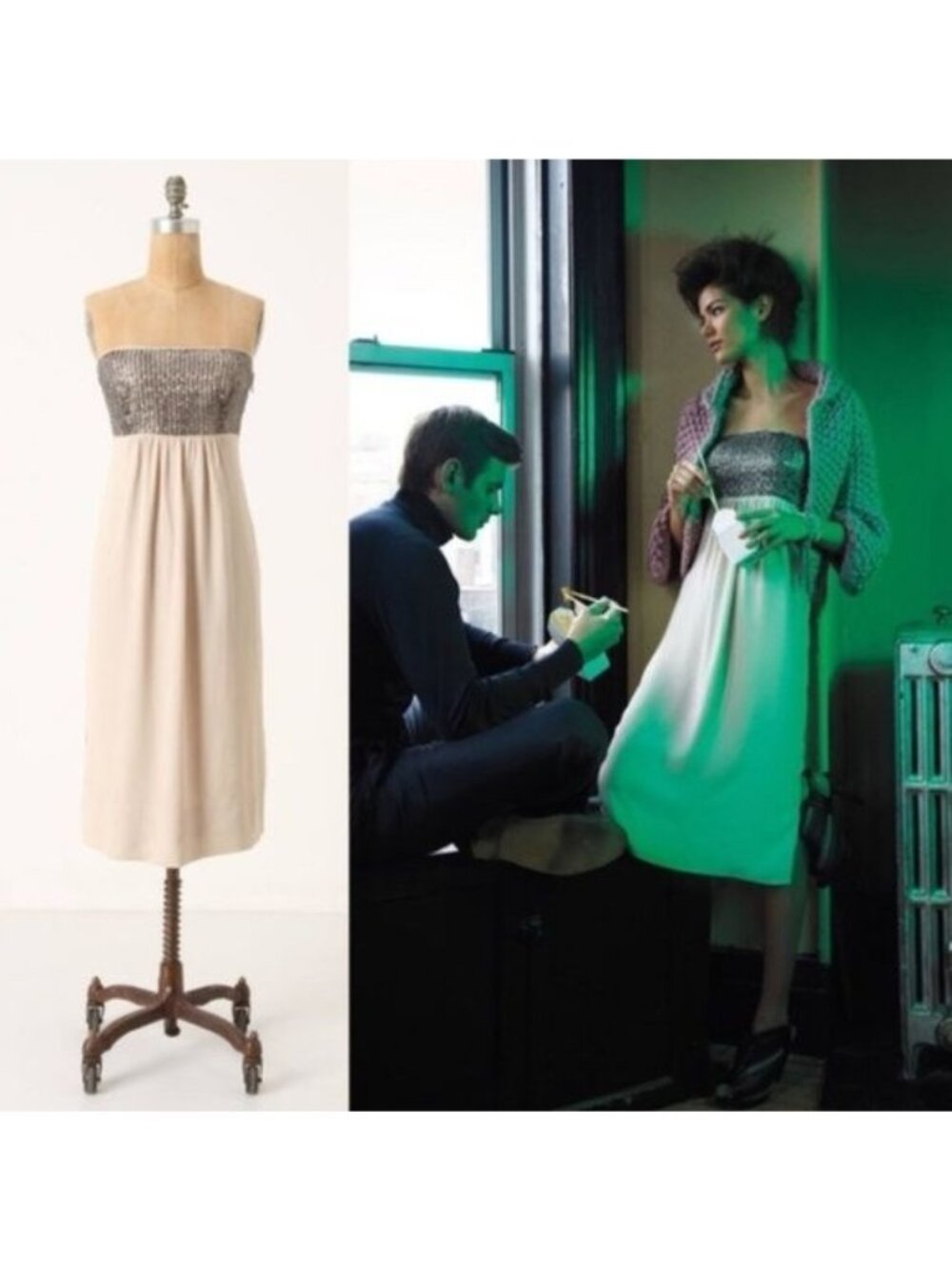 Anthro Floreat Dalian Strapless Sequin Dress Midi Slit Hardware